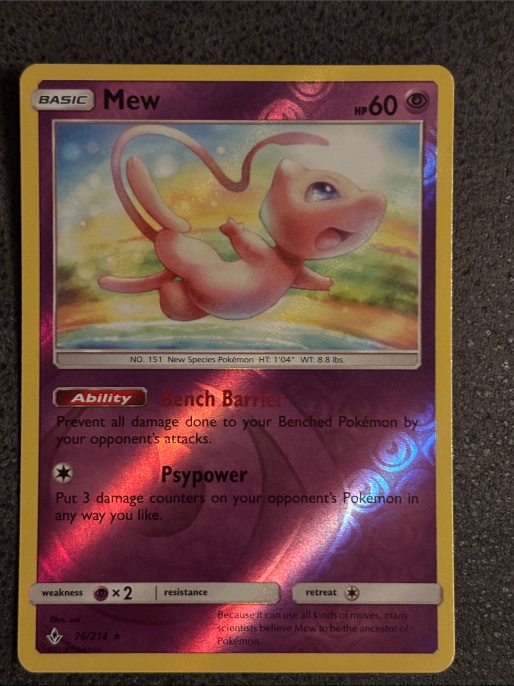 Mew Rare Pokemon Trading Card Reverse Holographic Collector Card Unbroken Bonds